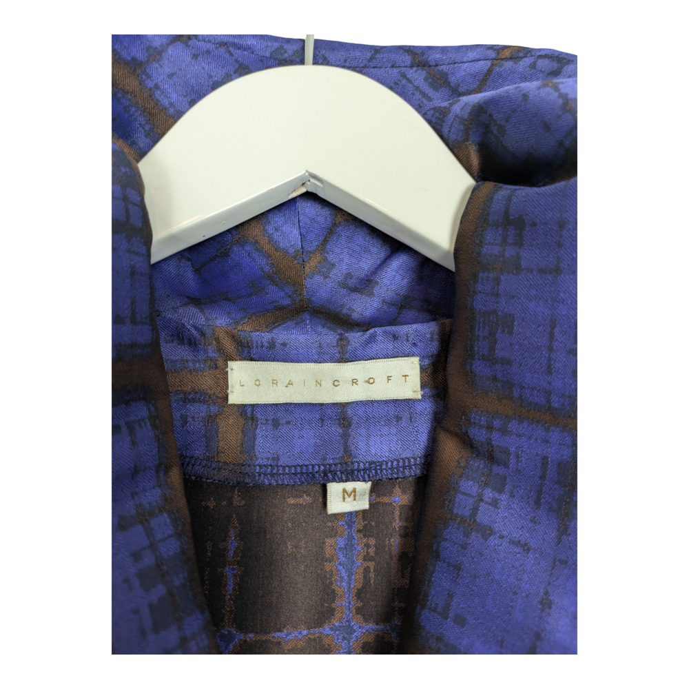 Lorain Croft Silk Wired Collar Abstract Print Jacket Medium Blue Brown - Picture 8 of 9